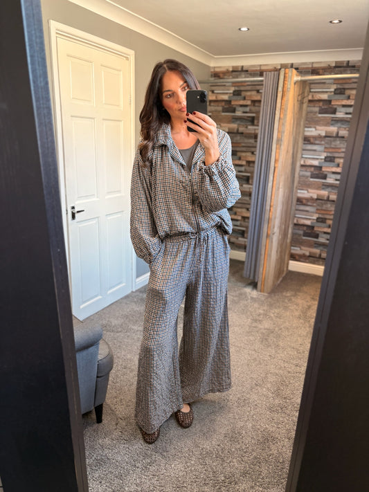 Cotton Check Wide Leg Trouser
