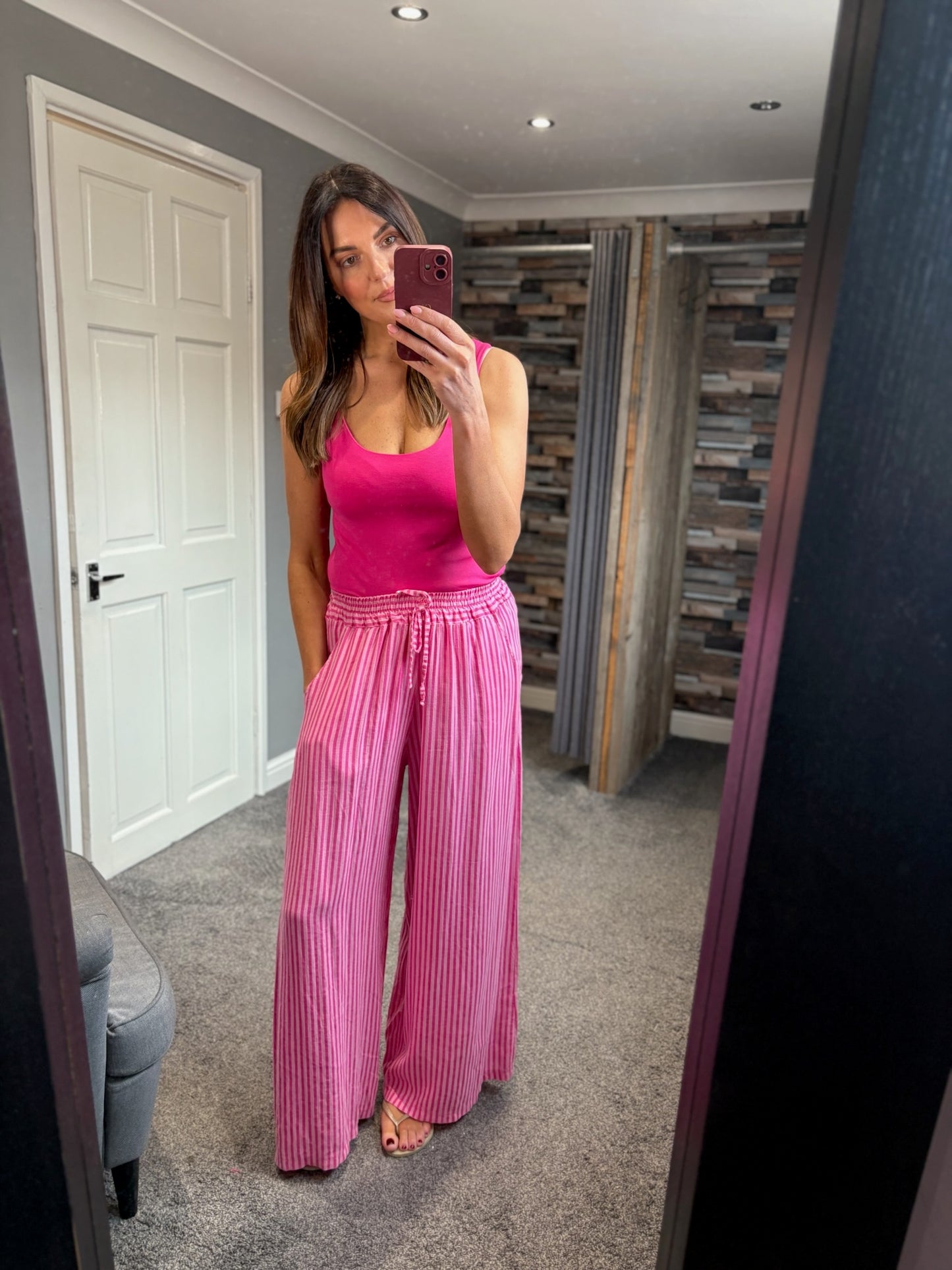 Linen Stripe Wide Leg Trouser