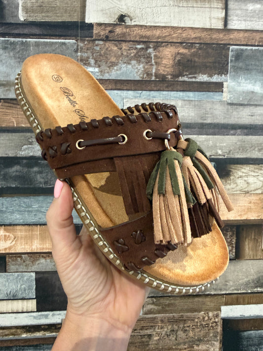 Fringe Sandals - Brown