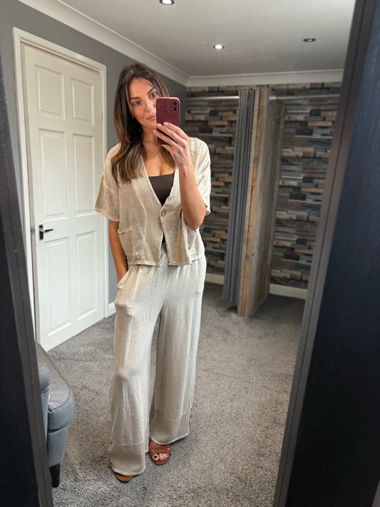 Linen Waffle Button Trouser
