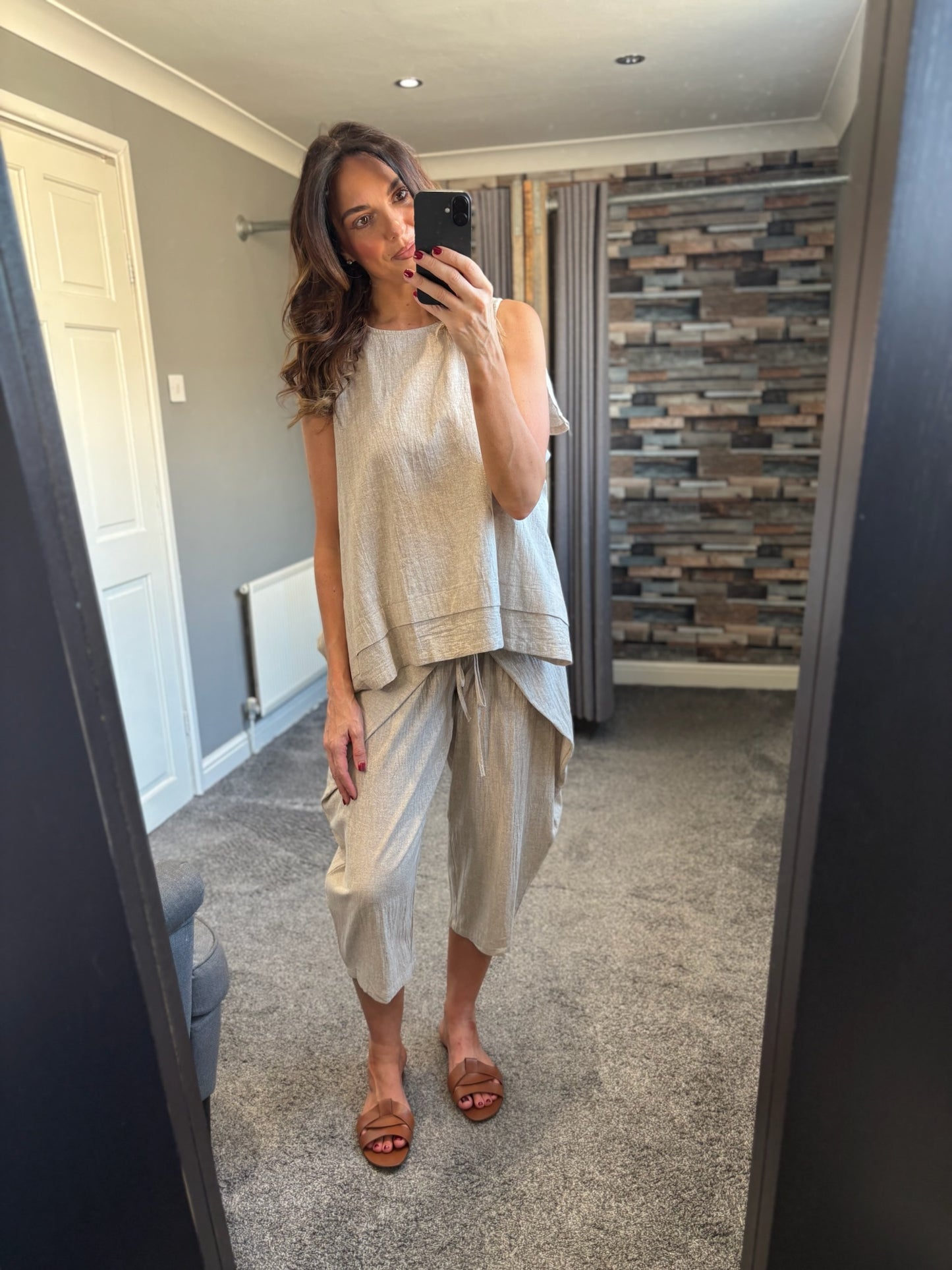 Tie Detail Linen Barrel Leg Trouser