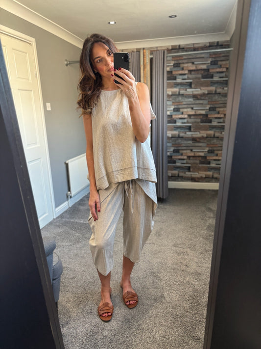 Tie Detail Linen Barrel Leg Trouser