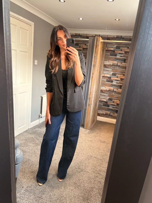 Ruched Sleeve Blazer - Black