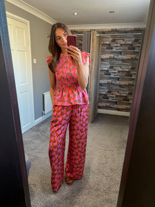 Shirred Top - Strawberry