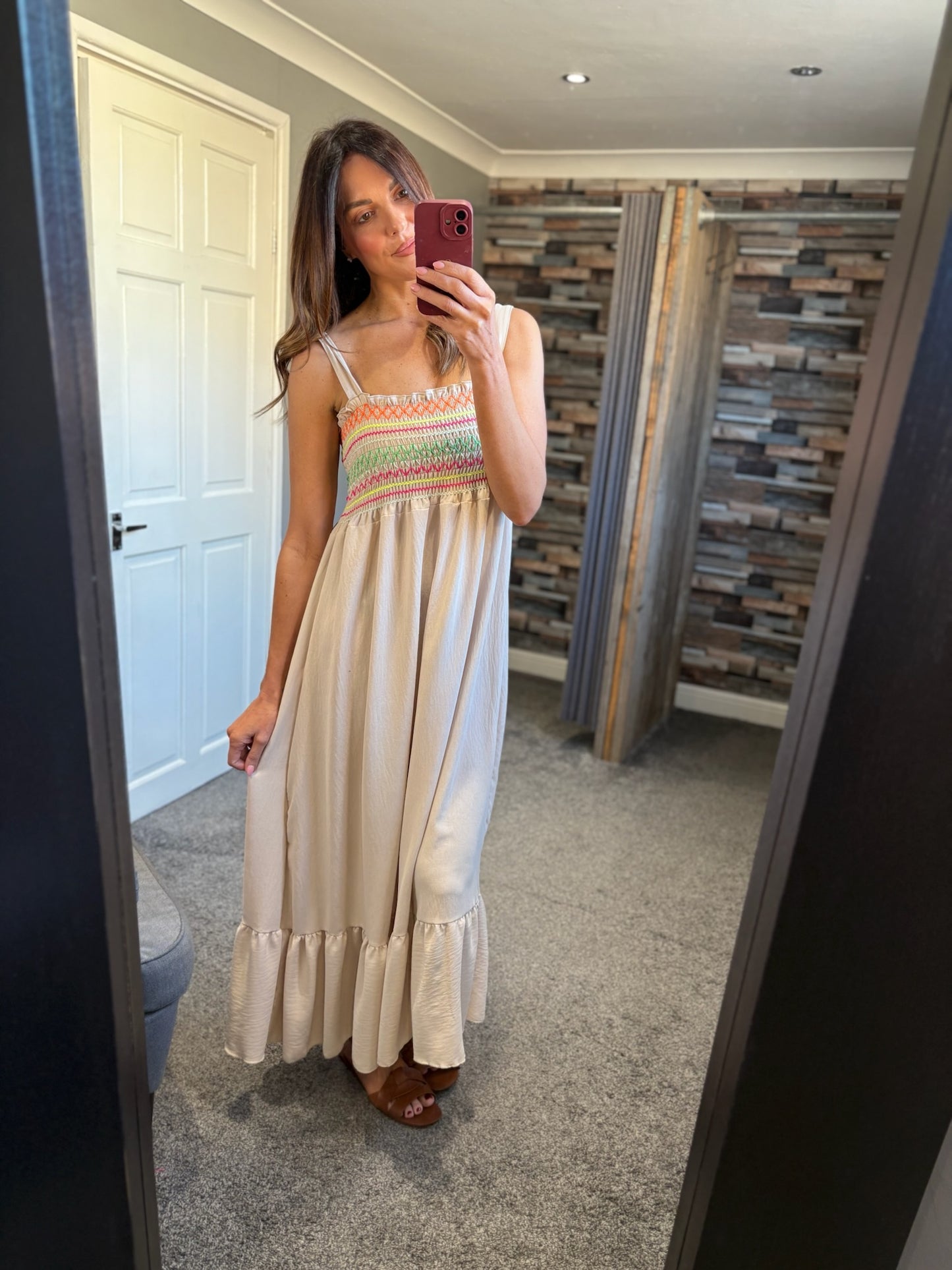 Strappy Shirred Midi Dress