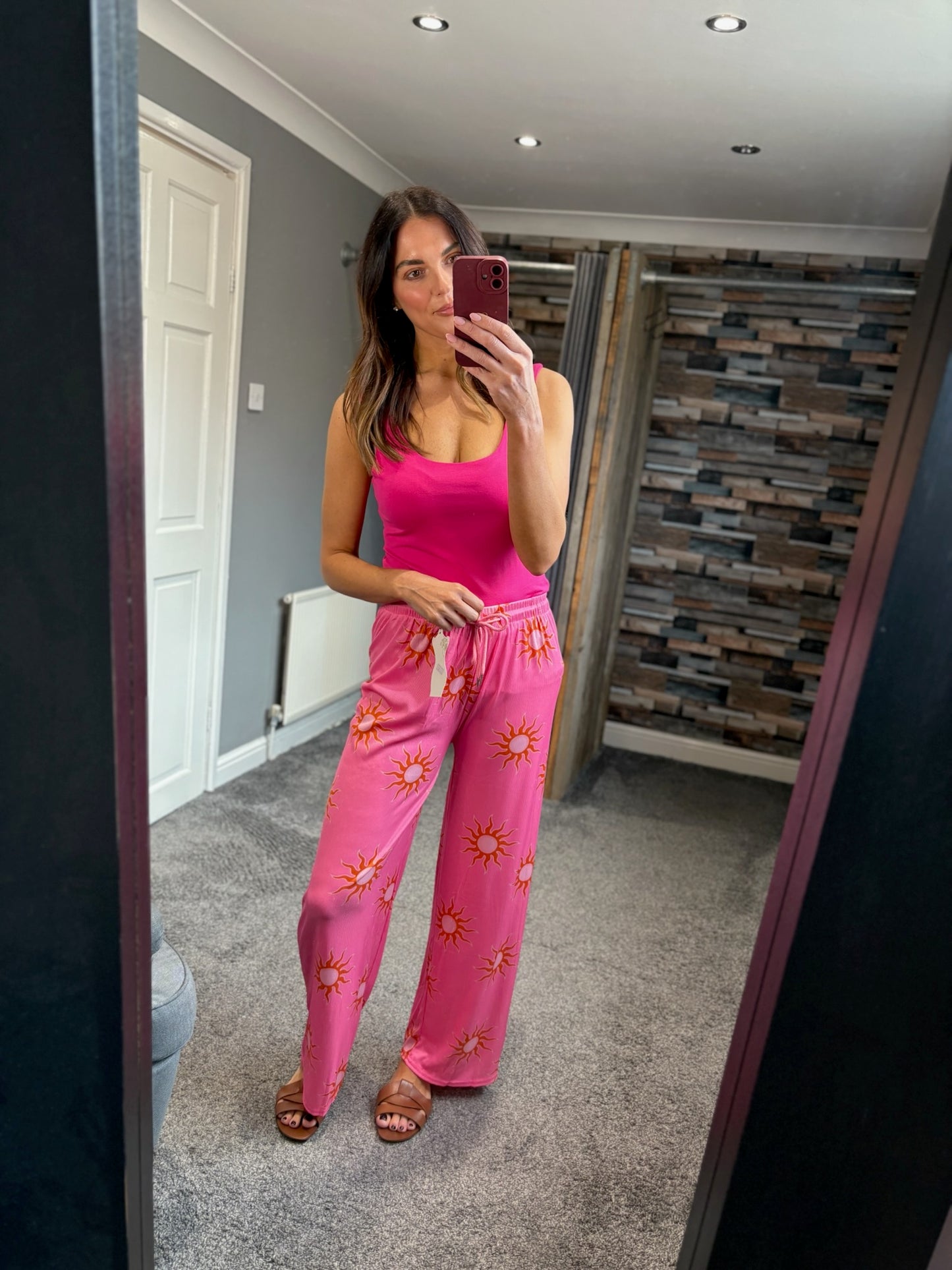 Wide Leg Trousers - Neon Sun Print