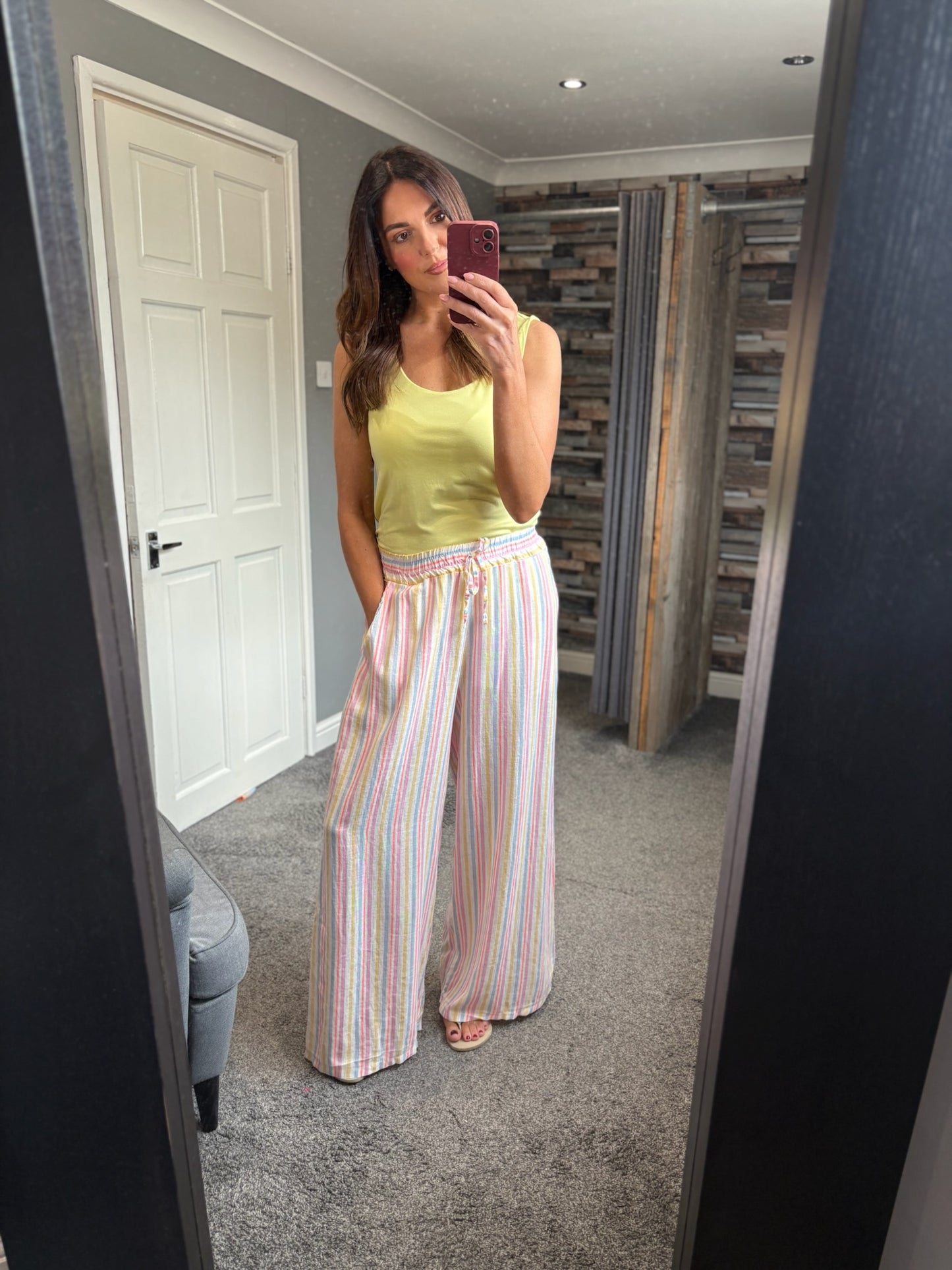 Linen Stripe Wide Leg Trouser