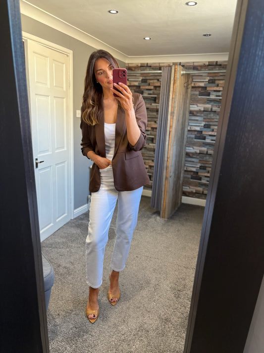 Ruched Sleeve Blazer - Chocolate
