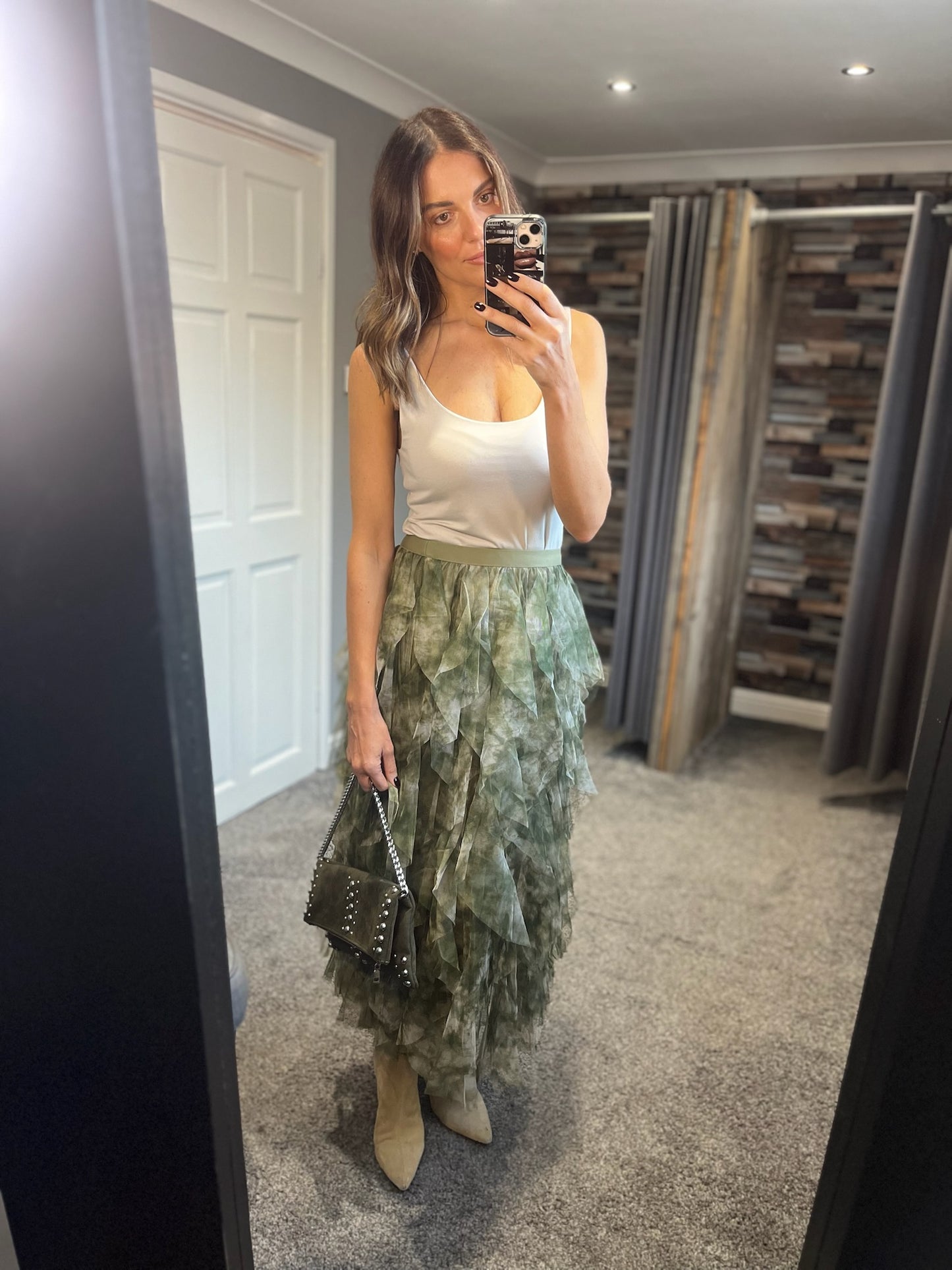 Print Ruffle Net Skirt