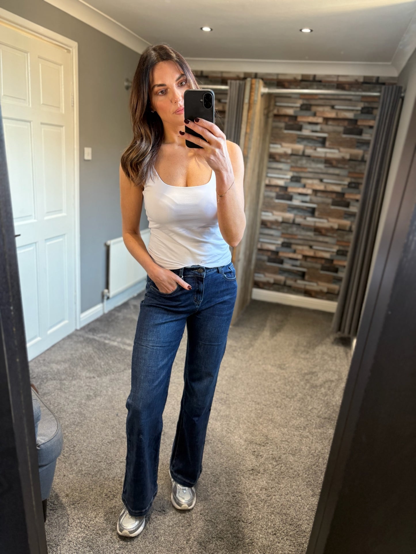 High Waist Wide Leg Jeans - Dark Blue