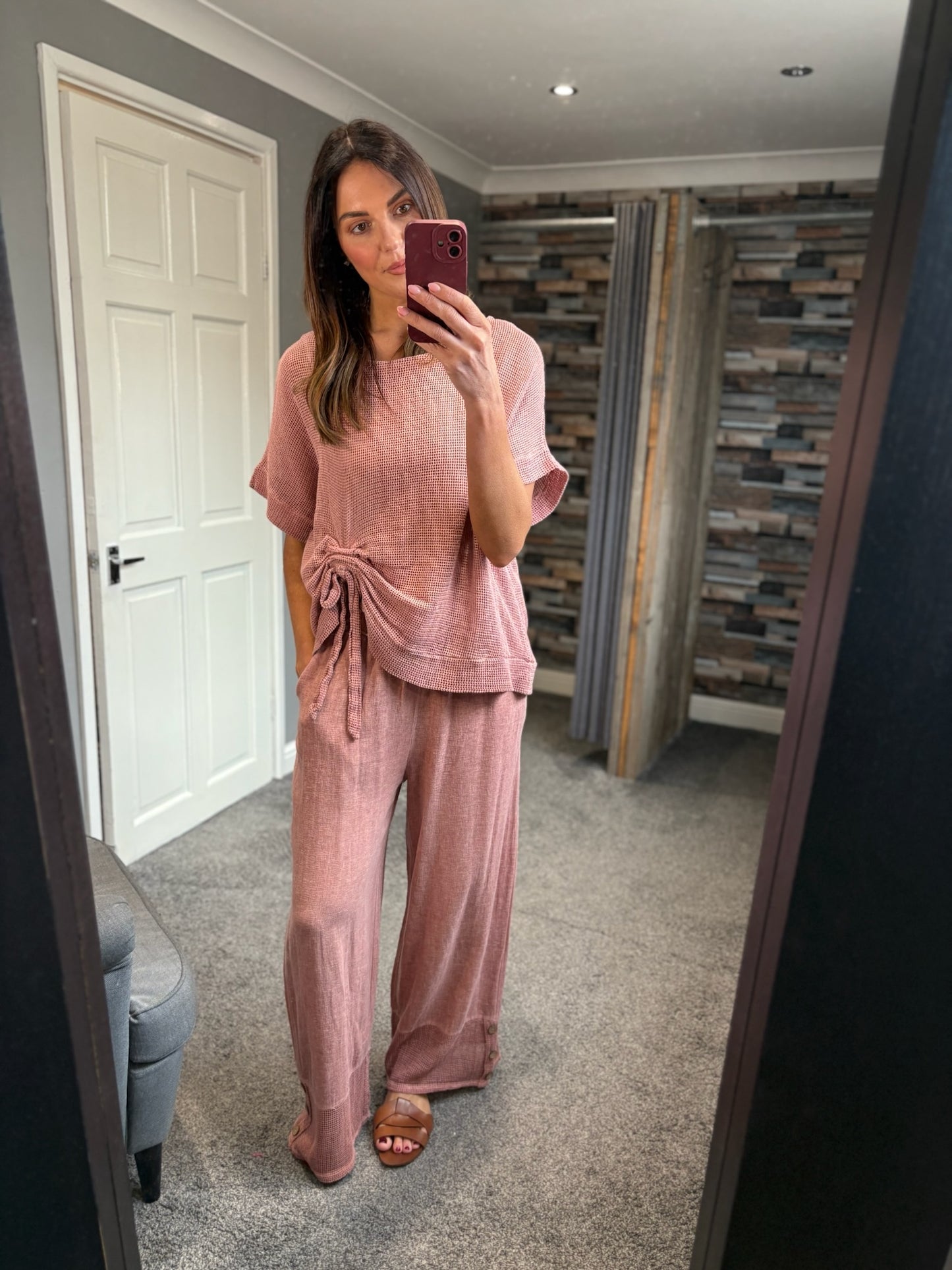 Linen Waffle Ruched Top