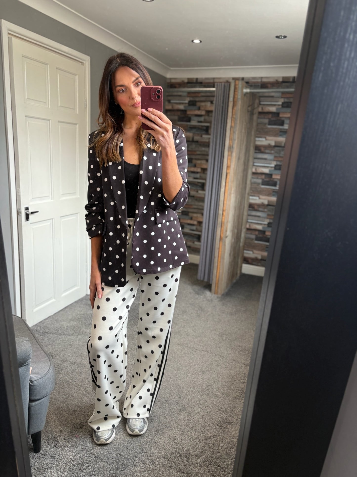 Ruched Sleeve Blazer - Spotty