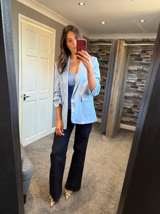 Ruched Sleeve Blazer - Cornflower