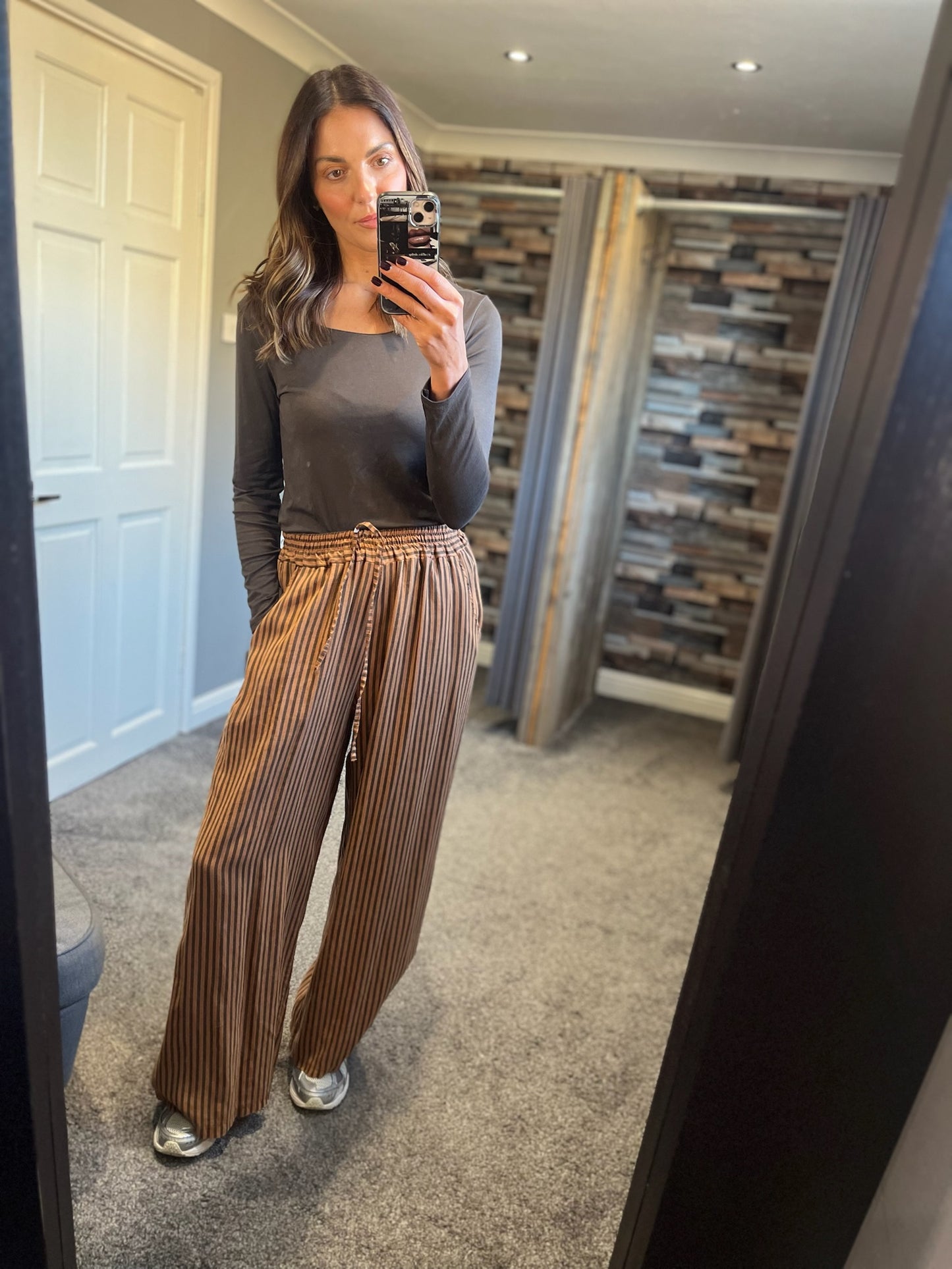 Linen Stripe Wide Leg Trouser