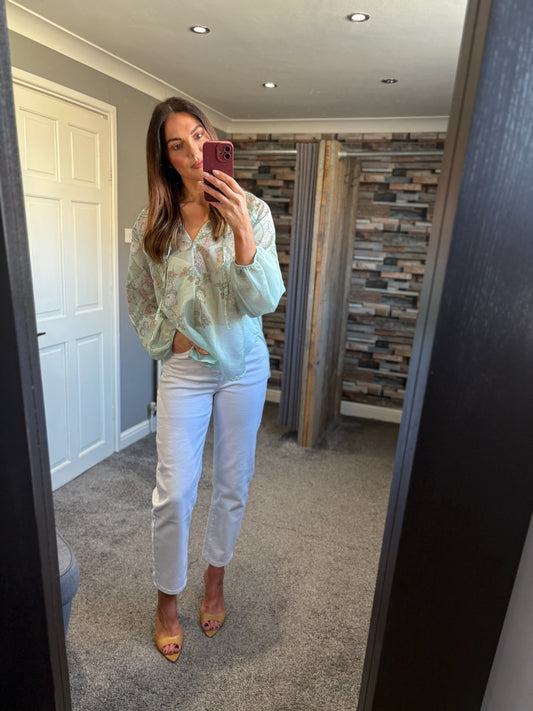 Sheer Floral Tie Shirt