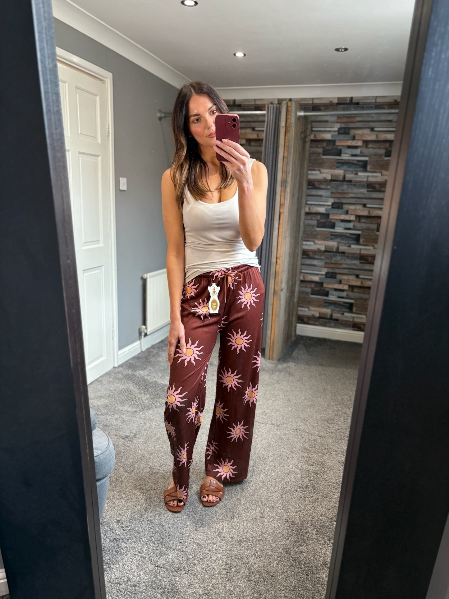 Wide Leg Trousers - Neon Sun Print
