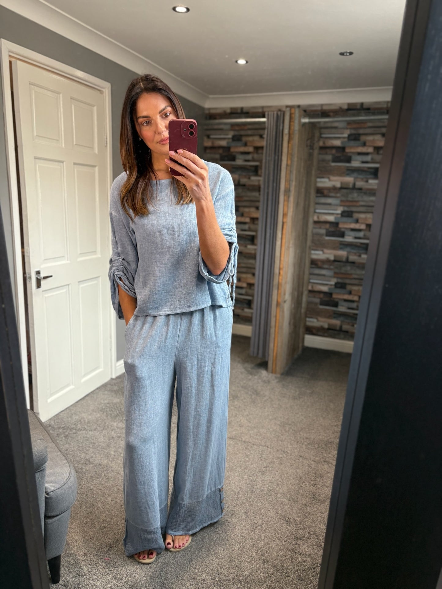 Linen Waffle Button Trouser