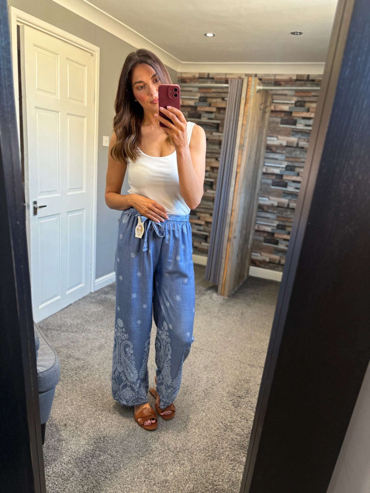 Wide Leg Trousers - Denim Tie