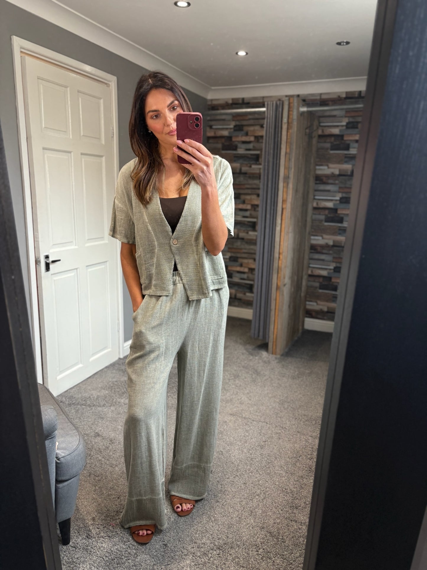 Linen Waffle Trim Cardi