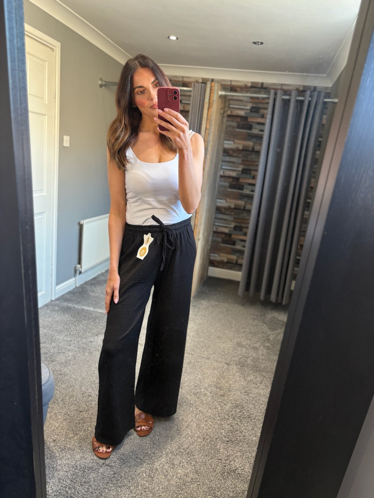 Wide Leg Trousers - Crinkle