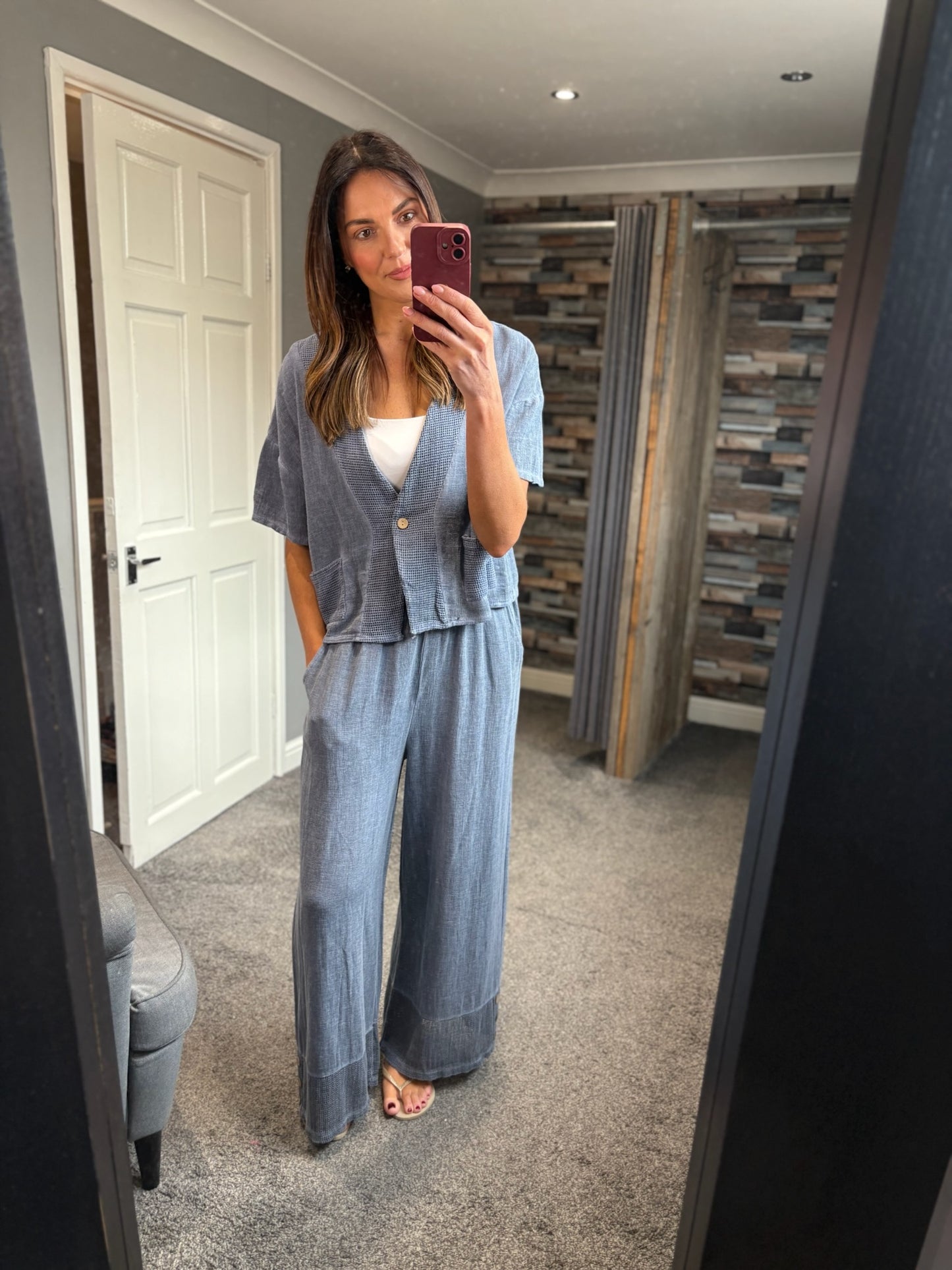 Linen Waffle Button Trouser