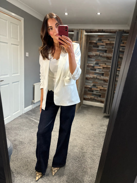 Ruched Sleeve Blazer - White