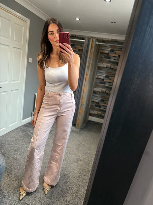 Seam Detail Wide Leg Jeans - Pink