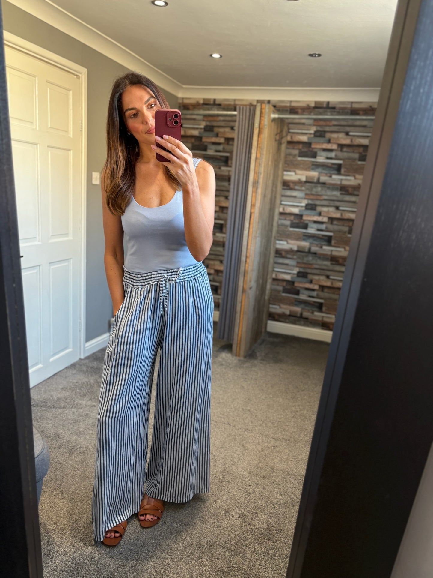 Linen Stripe Wide Leg Trouser