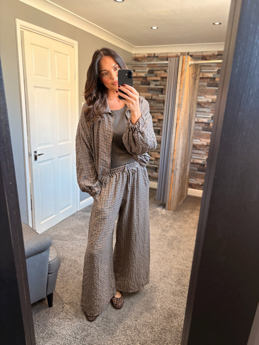 Cotton Check Wide Leg Trouser