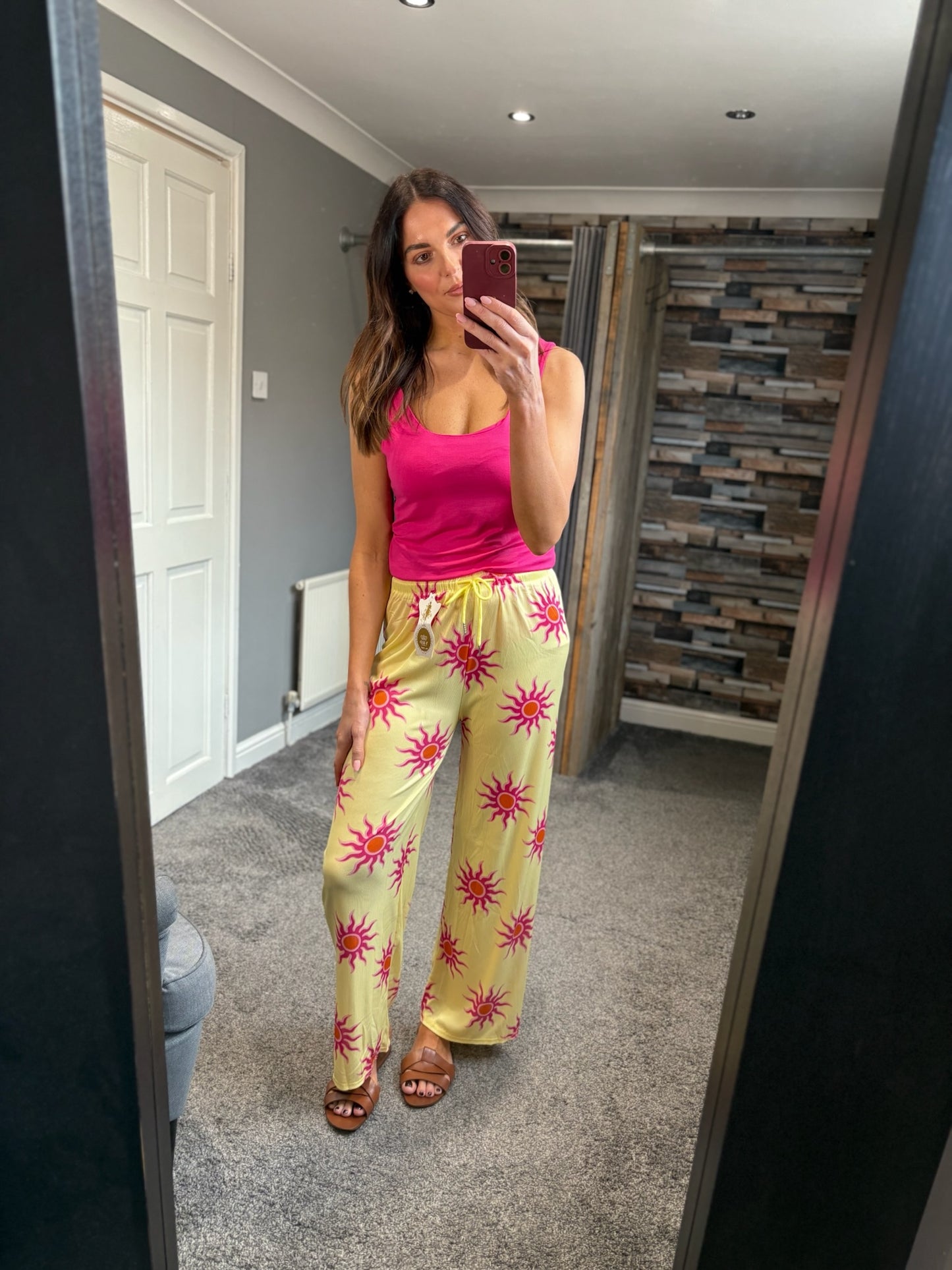 Wide Leg Trousers - Neon Sun Print