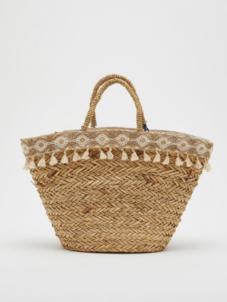 Boho straw beach bag