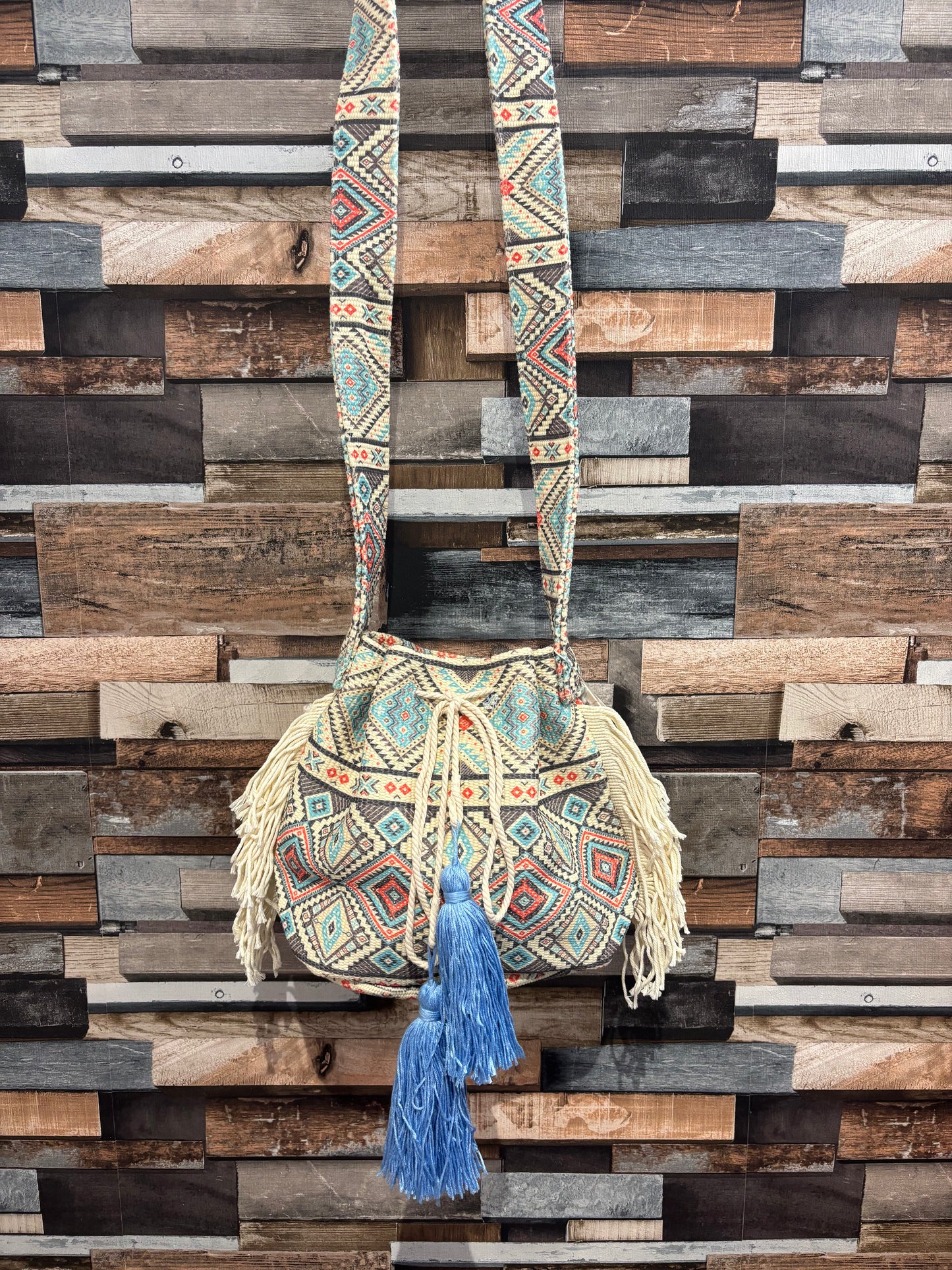 Aztec drawstring bucket bag