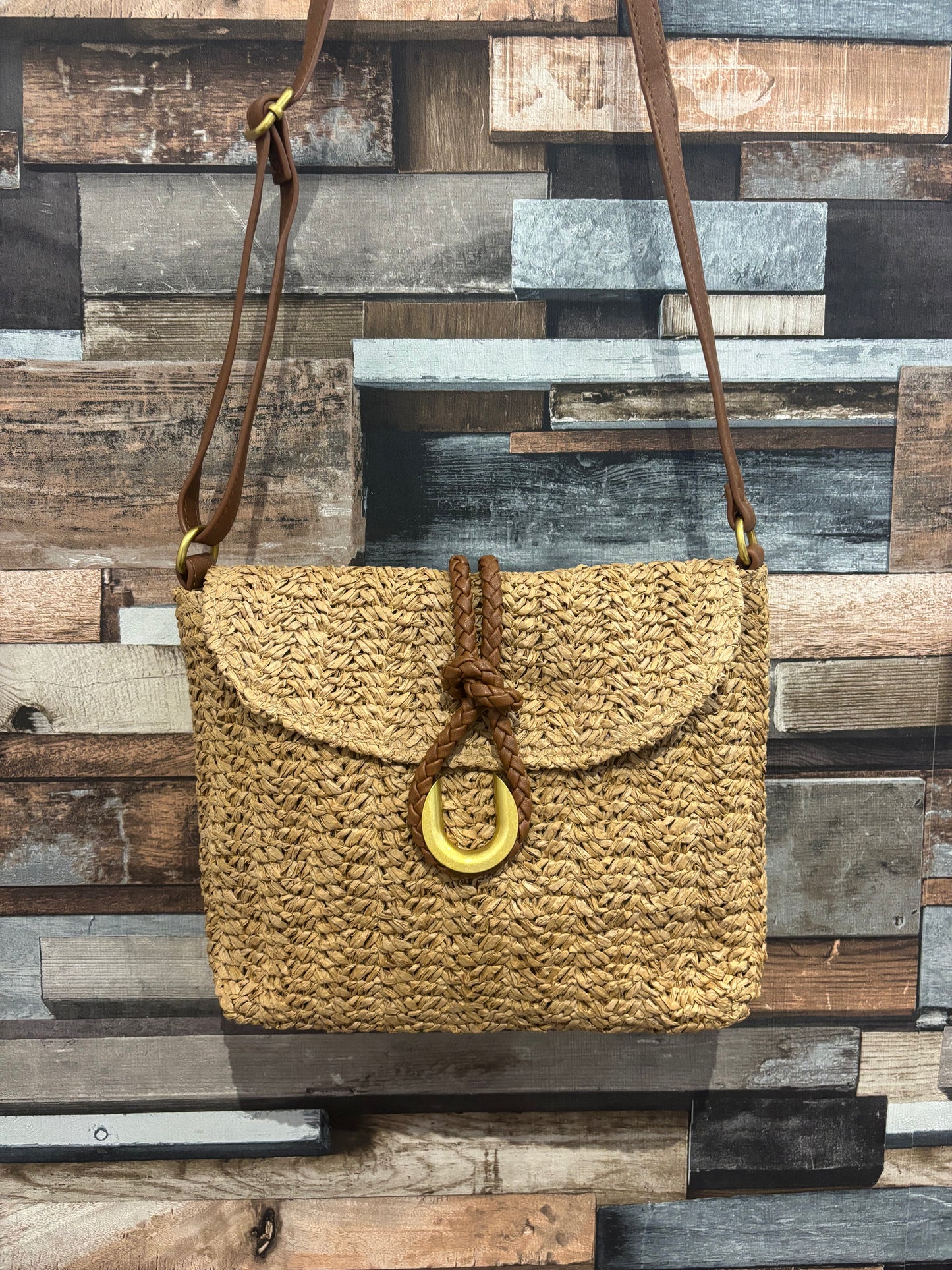 Woven ring detail crossbody bag